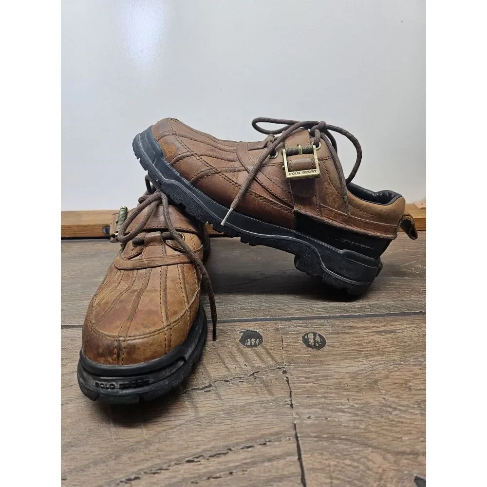 VTG Polo Sport Ralph Lauren Mens 7B Duck Rain Snow Buckle Leather Shoes 1990 Y2K